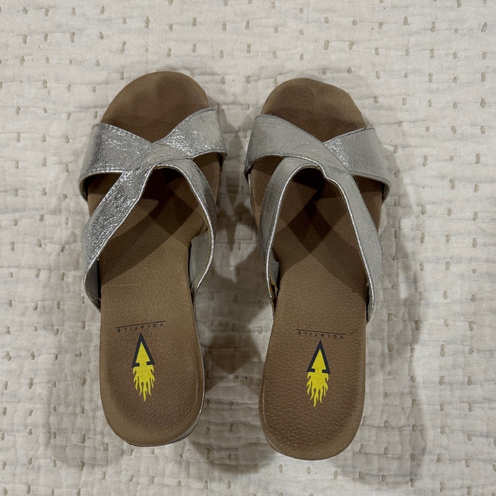Volatile Silver Crisscross Sandals